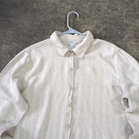 Orvis Linen Shirt Womens XL Cream White Long Sleeve Button Up Minimalist Retro - Picture 2 of 8